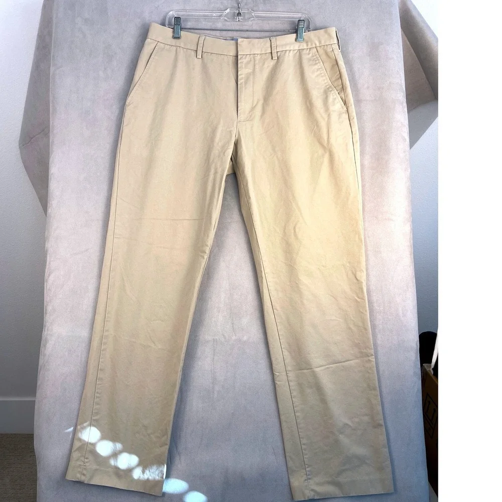 J Crew Tan Khaki Chino Pants Mens 36x32 100% Cotton Flat Front Preppy Modern